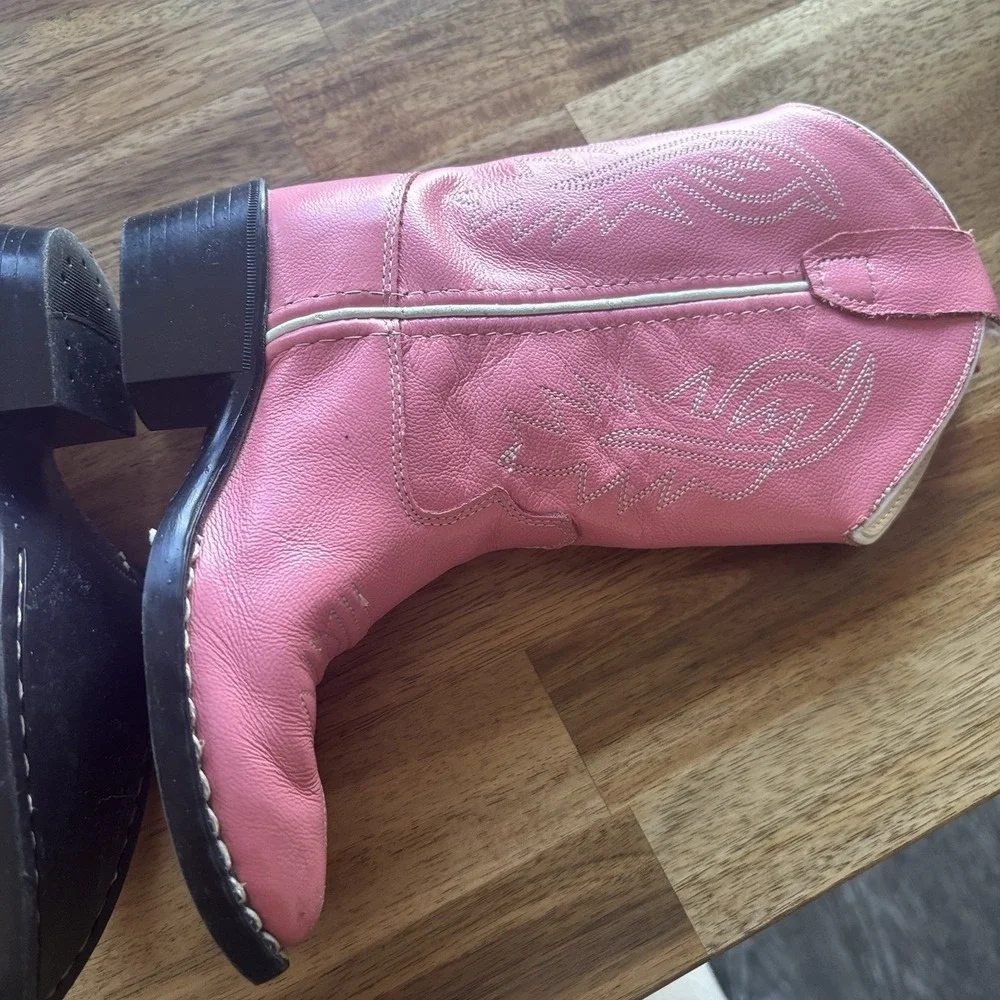 OLD WEST Pink Corona Leather Pull-On Cowboy Western Boots Toddler Girl Size 9.5D
